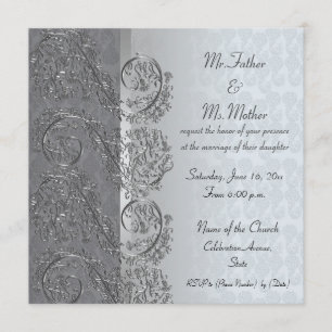 Noir et argent damassé cadre mariage invitations