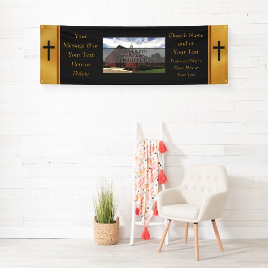 Noir et bannières faites sur commande d'église (En situation)