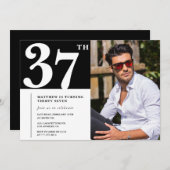 Noir et blanc 37e anniversaire Invitations Photo (Devant / Derrière)