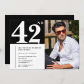 Noir et blanc 42e anniversaire Invitations Photo (Devant / Derrière)