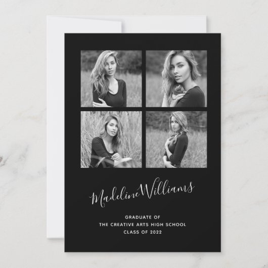 Noir et blanc 4 Photo Faire-part de graduation (Devant)