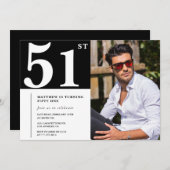 Noir et blanc 51e anniversaire Invitations Photo (Devant / Derrière)