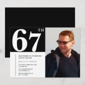Noir et blanc 67e anniversaire Invitations Photo (Devant / Derrière)