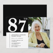 Noir et blanc 87e anniversaire Invitations Photo (Devant / Derrière)