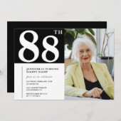 Noir et blanc 88e anniversaire Invitations Photo (Devant / Derrière)