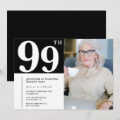 Noir et blanc 99e anniversaire Invitations Photo (Devant / Derrière)