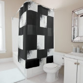 Noir et blanc À damiers rideau de douche Style 4 (En situation)
