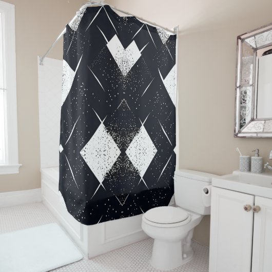 Noir et blanc Abstrait rideau de douche Style 3 (En situation)