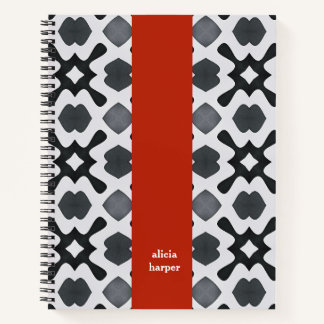 Noir et blanc avec Carnet spiral à rayures rouges