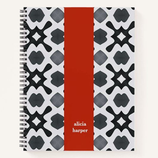 Noir et blanc avec Carnet spiral à rayures rouges (Devant)