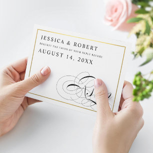 Noir et blanc avec carte RSVP de mariage or