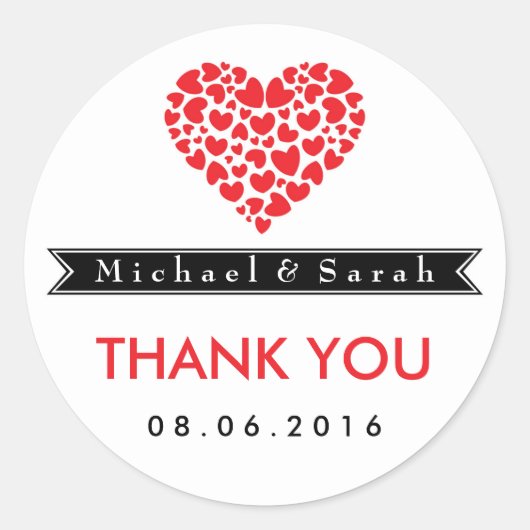 Noir et blanc avec Sticker Mariage du Coeur Rouge (Devant)