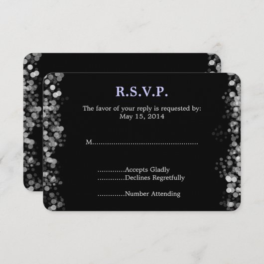 Noir et Blanc Bokeh Wedding RSVP (Devant / Derrière)