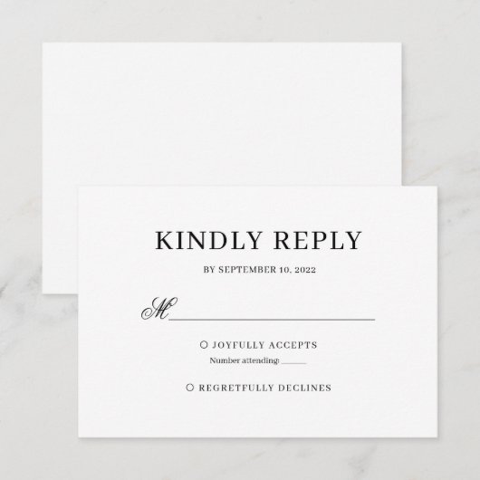 Noir et Blanc Classic Calligraphie Mariage Rsvp (Devant / Derrière)