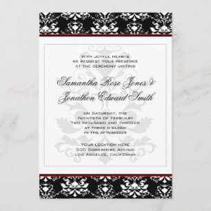 Noir et blanc Damas Faire-part de mariage rouge Ac