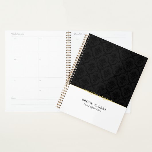 Noir et blanc damas or Accent Carnet (Devant avec enveloppe)