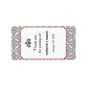 Noir et blanc Damas Rouge Mariage Étiquette de lèv