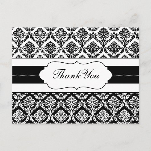 "noir et blanc" damask ThankYou Cartes (Devant)