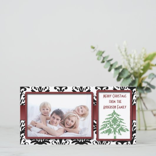 Noir et blanc Damask vert Damask Tree Cartes photo (Debout devant)