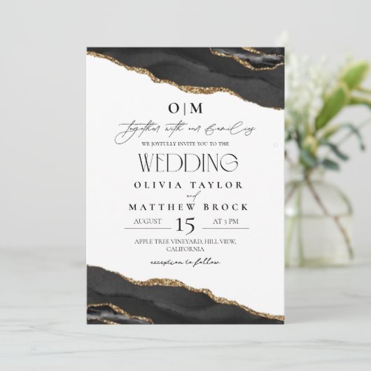 Noir et blanc Elegant Wedding Invitation (Debout devant)