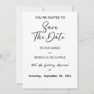 Noir et blanc Enregistrer la date Invitation