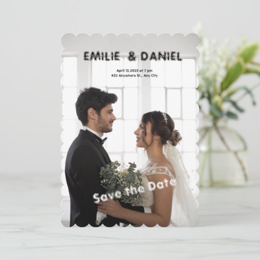 Noir et blanc Enregistrer le Faire-part de mariage (Debout devant)