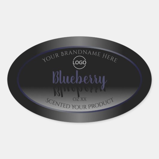 Noir et blanc Étiquette Cadre bleu Ajouter un logo (Devant)