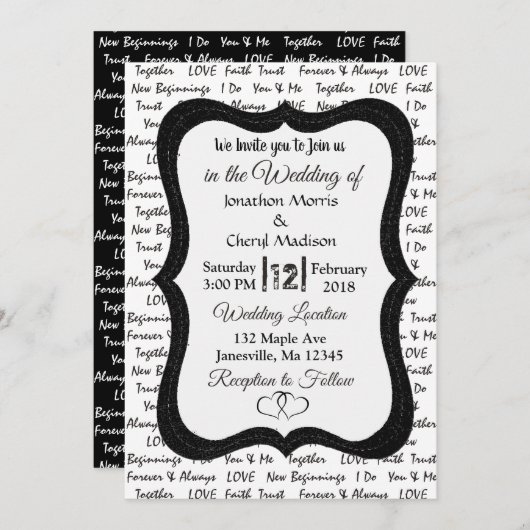 Noir et blanc Faire-part de mariage romantique mod (Devant / Derrière)