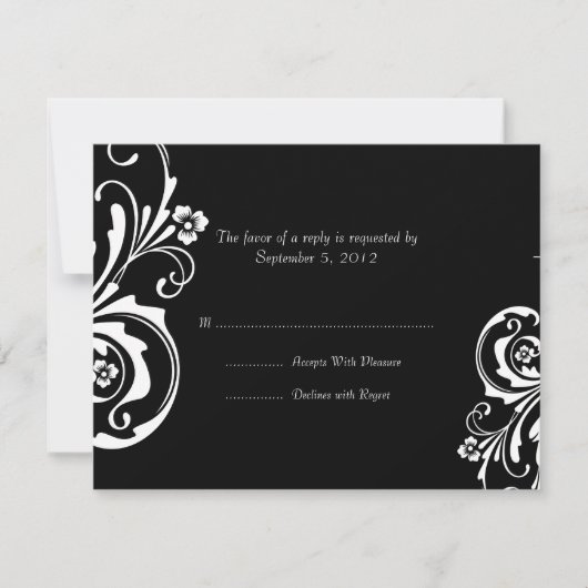 Noir et blanc Floral Chic Wedding RSVP (Devant)