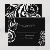 Noir et blanc Floral Chic Wedding RSVP (Devant / Derrière)