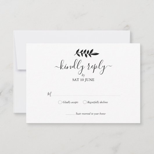 Noir et Blanc Floral Garland Wedding RSVP (Devant)