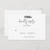 Noir et Blanc Floral Garland Wedding RSVP (Devant / Derrière)
