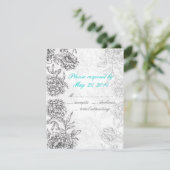 Noir et blanc Floral Mariage RSVP Card Aqua Blue (Debout devant)