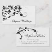 Noir et blanc floraux élégants de carte de visite (Devant / Derrière)