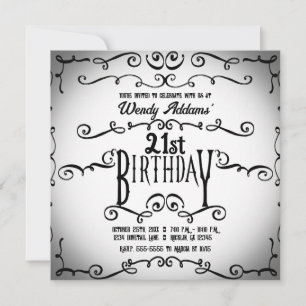 Noir et Blanc Invitation Gothique Ornementale Vint