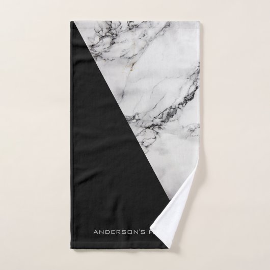 Noir Et Blanc Marbré (Serviette à main)