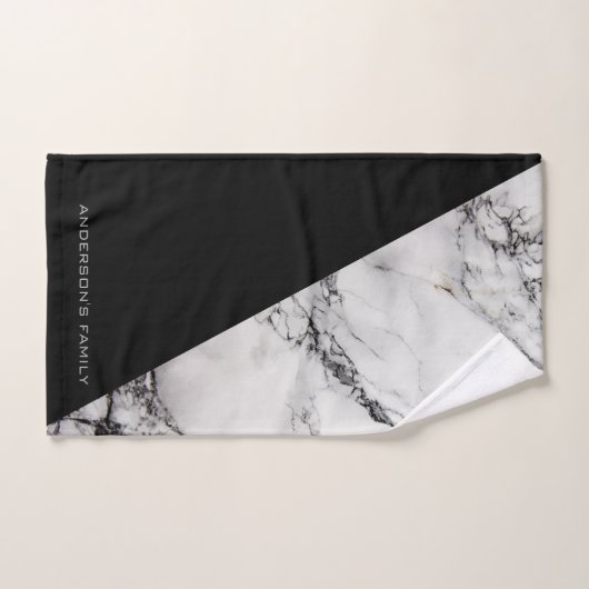 Noir Et Blanc Marbré (Serviette à main)