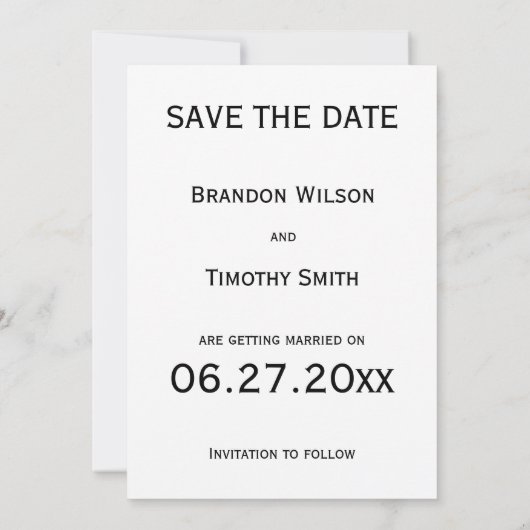 Noir Et Blanc Mariage Gay Enregistrer La Carte Dat (Dos)