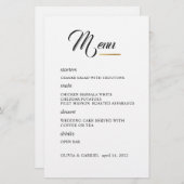 Noir et blanc. Menu mariage de typographie élégant (Devant / Derrière)