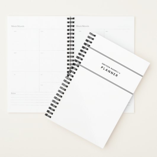 Noir et blanc Minimal Simple Planner (Devant avec enveloppe)