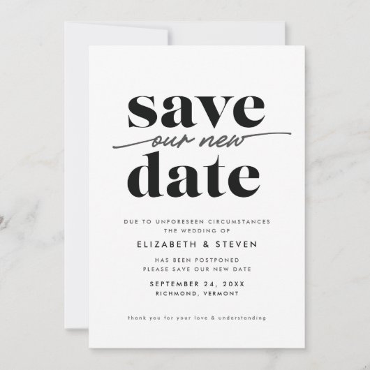 Noir et blanc moderne Changer la carte de date (Devant)