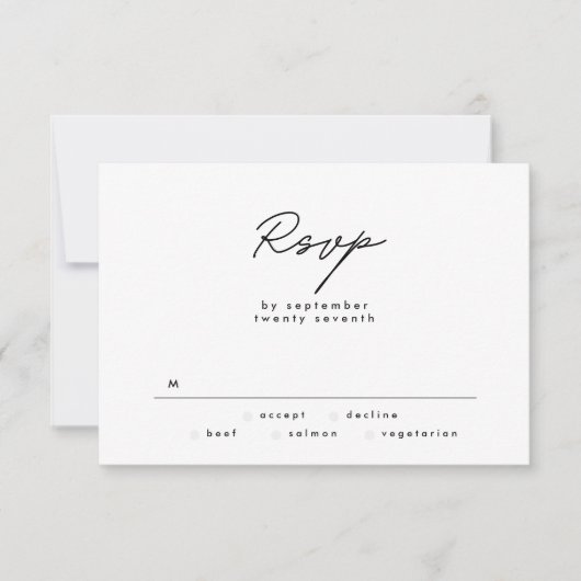 Noir et blanc moderne Mariage de texte simple RSVP (Devant)