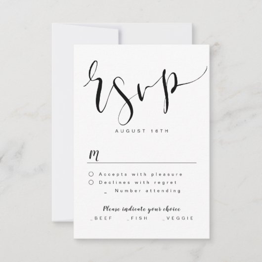 Noir Et Blanc Moderne Simple Script Mariage RSVP (Devant)