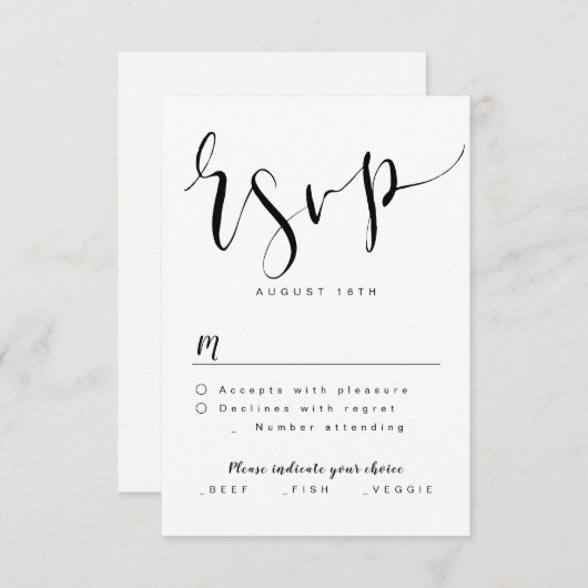 Noir Et Blanc Moderne Simple Script Mariage RSVP (Devant / Derrière)