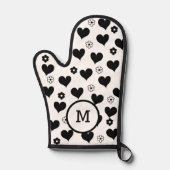 Noir et blanc monogramme coeurs fleurs motif (Recto)