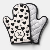 Noir et blanc monogramme coeurs fleurs motif (Recto/Verso)