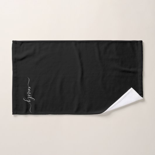 Noir et blanc Nom du monogramme de script moderne (Serviette à main)