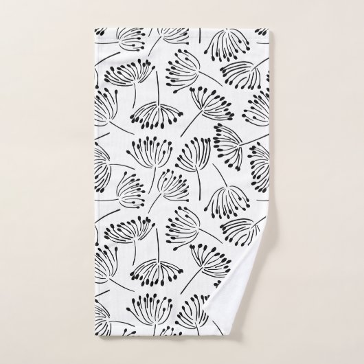 Noir et blanc Nom moderne Floral Dandelion (Serviette à main)