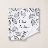 Noir et blanc Nom moderne Floral Dandelion (Gant de toilette)