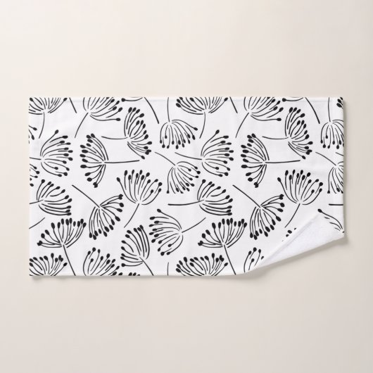 Noir et blanc Nom moderne Floral Dandelion (Serviette à main)